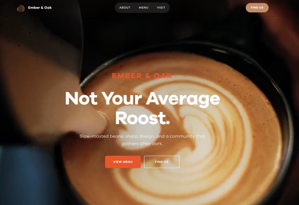 Ember & Oak Café Official Website preview